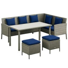 Image of Outsunny 5Pcs Rattan Dining Corner Sofa Set, Garden Furniture Set, Dark Blue