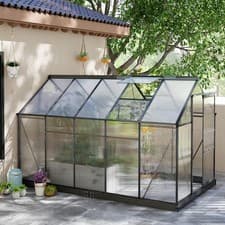 Image of Polycarbonate Walk-In Garden Greenhouse Aluminium Frame Slide Door Window