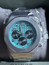 Image of Guess Empire Chronograph Watch GW0489G3 Sky Blue Dial Steel Strap RRP £200