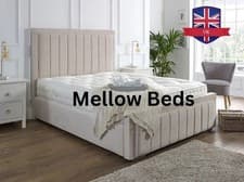 Image of Luxury Plush Velvet Ottoman Storage Bed Frame Panel Design Headboard Double King