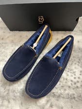 Image of UGG ASCOT Suede LOAFER / Slippers in Navy w/ Yellow Trim MSRP$160 Comfy &Cozy
