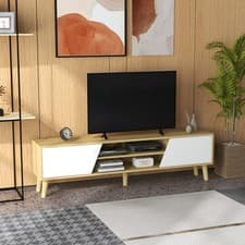 Image of TV Unit Cabinet for TVs up to 65", TV Stand with Storage, Oak
