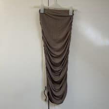Image of Pretty Little Thing Beige Ruched Bodycon Midi Skirt Size 8 New Without Tags