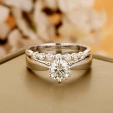 Image of 14K Yellow Gold Plated 2.50 CT Round Cut VVS1 Moissanite Bridal Wedding Ring Set