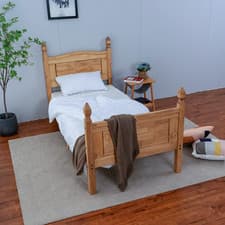 Image of Bed Frame 3ft Single Solid Pine Wood High Foot End Sturdy Bedroom Natural