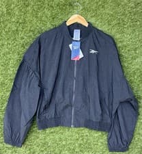 Image of Reebok Women’s Black Full-Zip Windbreaker Cropped Jacket Size Large