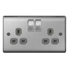 Image of BG Nexus Brushed Steel Switches & Sockets Full Range Satin Chrome Grey Inserts
