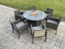 Image of Fimous 12 Option Rattan Dining Table Chair Set Garden Furniture Dark Grey Mix