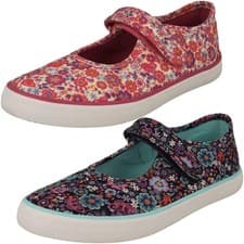 Image of Girls Startrite Floral Detailed Mary Jane Canvas Shoes *Busy Lizzy*