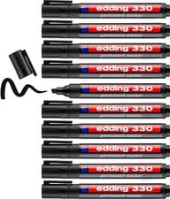 Image of Edding 330 Permanent Marker - Black - 10 Pens - Chisel Tip 1-5 Mm - Waterproof,