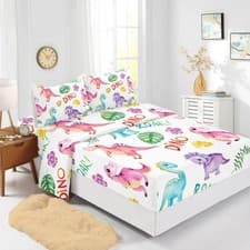 Image of Cute Dinosaur Fitted Set 4Pcs Dinosaurs Bed Sheets Queen Wild Animal Pattern ...