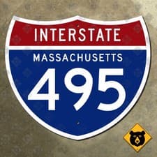 Image of Massachusetts Interstate 495 highway route marker road sign 1961 Boston 21x18