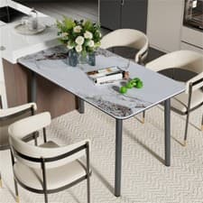 Image of 160cm Large Aluminum Frame Rectangular Kitchen Dining Table with Adjustable Feet