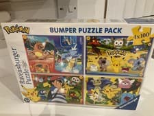 Image of NEW Pokémon Ravensburger Bumper Puzzle Pack 4x100 Pieces Jigsaw Age 5+ SEALED!