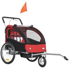 Image of HOMCOM 2 Seat Bike Trailer with 5 Point Harness, for 18+ Months, Red