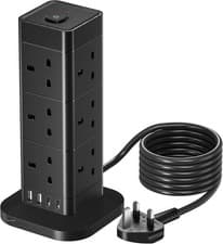 Image of Original, Premium 12-Way Tower Extension Lead UK Plug, Surge Protection, + USB