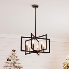 Image of Black Chandelier 6 Light Adjustable Height Geometric Pendant Ceiling Lights E14
