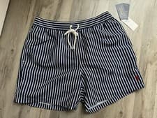 Image of New Mens Ralph Lauren Travel Bengal Striped Navy White Size XL Swim Shorts