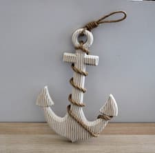 Image of Extra Large Wooden Nautical Anchor with Rope 46 x 32 cm Wall Hanging