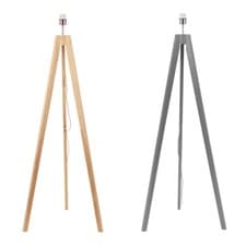 Image of Wooden Tripod Floor Lamp Base Free Standing Wood Lounge Light Grey / Natural