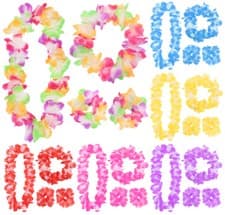 Image of HAWAIIAN LEI GARLAND NECKLACE HULA UNISEX LUAU 4 PIECE FLOWER FANCY DRESS PARTY