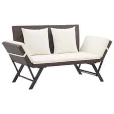 Image of WALPLUS Garden Bench Brown 176 cm Poly Rattan with Cushions Outdoor