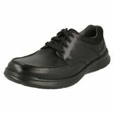 Image of Mens Clarks 'Cotrell Edge' Black Smooth Leather Casual Lace Up Shoes - G & H Fit