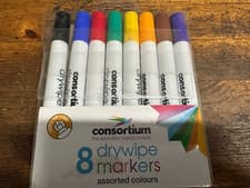Image of Drywipe Marker Pen Chisel Tip assorted colours pack of 8 pens