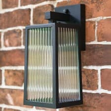 Image of 'Boîte' Ribbed Glass Black Wall Light Traditional Outdoor Garden Lantern IP44
