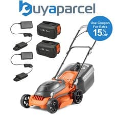 Image of Flymo 36V EasiStore 340R Cordless Lawnmower Mower 34cm Twin 18v Bosch 2 x Batts