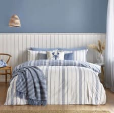 Image of Catherine Lansfield Harbour Stripe Reversible Duvet Cover Set White/Blue