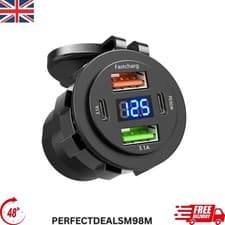 Image of USB Car Charger Dual QC 3.0 PD Port With Voltmeter Outlet Socket for 12/24V