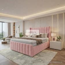 Image of Curved Wingback Bed Frame Luxury Upholstered Panel Bed for Modern Storage Bed UK