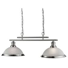 Image of 2 Light Bulbs Satin Silver Finish Ceiling Pendant Bar Light Acid Glass Shades