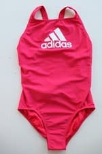 Image of ADIDAS BADGE OF SPORT LOGO ONE PIECE SWIMSUIT SWIMWEAR RED DQ3375 KIDS GIRLS M