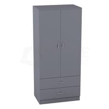 Image of Modern Wardrobe Closet 2 Doors 2 Drawers Storage Hanging Rail Bedroom Furniture