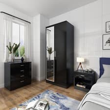 Image of High Gloss Bedroom Furniture 3 piece Set Wardrobe Drawer Chest Bedside Table