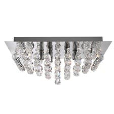 Image of 6 Lights Chrome Finish Square Plate Flush Fitting Light with Clear Crystal Balls
