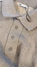 Image of NEW ZARA KNITTED POLO WITH ASYMMETRICAL SEAMS GRAY WITH MELANGE EFFECT MEDIUM
