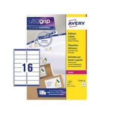 Image of Avery White 99.1x33.9mm Laser Address Labels / 16 Per Page / 40 Sheets L7162-40