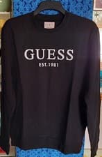 Image of GUESS Beau Logo Crew Sweatshirt in Black, Men's size Large