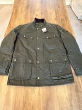Image of Mens Barbour International Duke Wax Quilted Jacket. Green, Size XL, Slim, BNWT