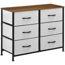 Image of HOMCOM 6 Drawer Fabric Chest of Drawers w/ Wooden Top for Closet Hallway Grey