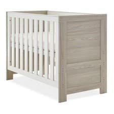 Image of Obaby Nika Mini Cot Bed Wooden Baby Toddler Bed Adjustable Height - White