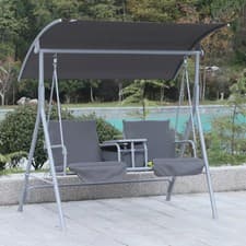 Image of 2 Seater Garden Swing Chair w/ Tilting Canopy, Drink Tray & Storage Bag Grey UK