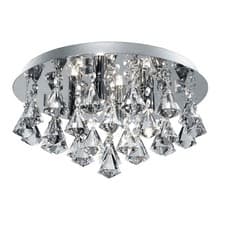 Image of 4 Lights Chrome Finish Flush Ceiling Fitting Light with Diamond Shaped Crystals
