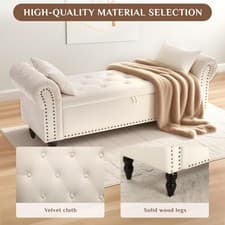 Image of Large Ottoman Storage Box Velvet Stools Footstool Bed End Bench Seat with Arms