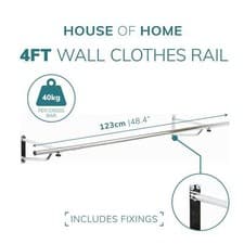 Image of Clothes Rail Wall Mounted Garment Clothing Hanging Wardrobe Rack Chrome 4,5,6ft