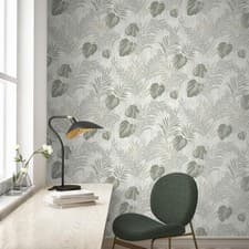 Image of Textured Blown Vinyl Wallpaper Muriva 209113 Phelan Leaf Feature Wall Green