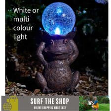 Image of Gazing Frog Light Up Garden Ornament Solar Powered Gazing Ball Multicoloured